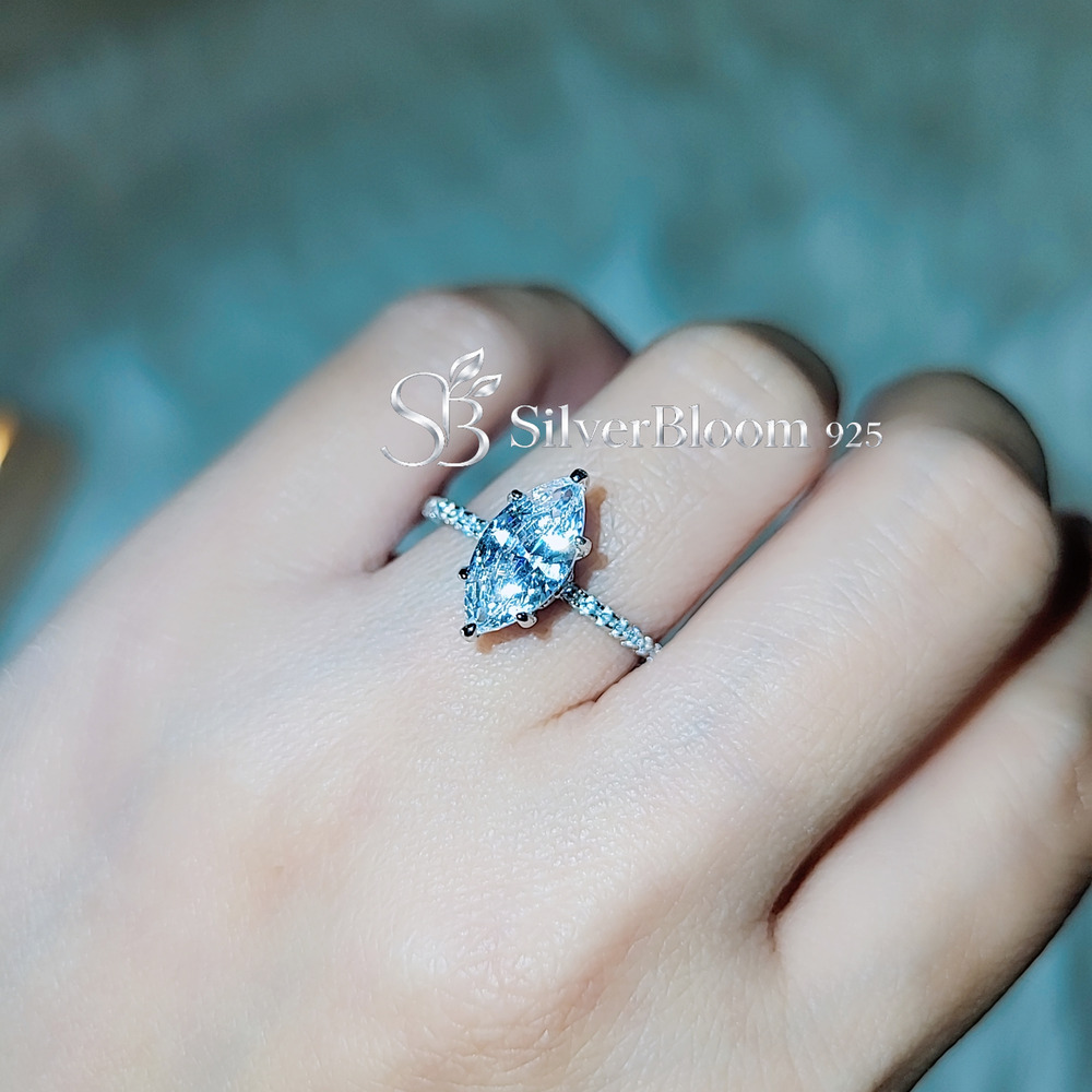 Marquise Cut 5A CZ Engagement Ring - 925 Sterling Silver Size 8